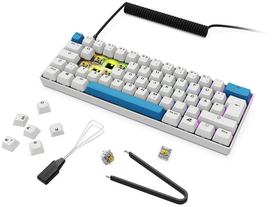 Sharkoon SKILLER SGK50 S4 Gen2 PBT, Gaming-klaviatūra - baltas, DE-išdėstymas, Gateron G Pro 3.0 Geltona