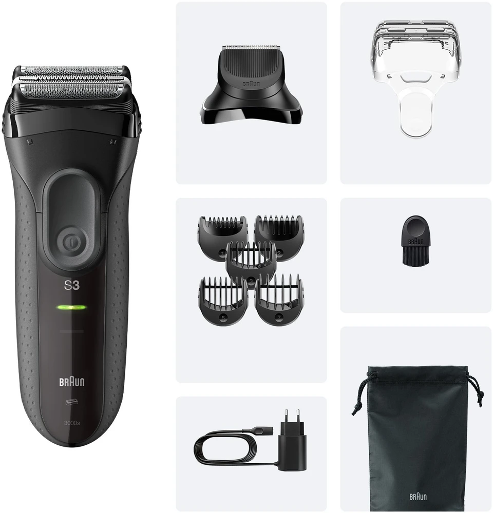 Barzdaskutė Braun Series 3+ 3000BT, juoda