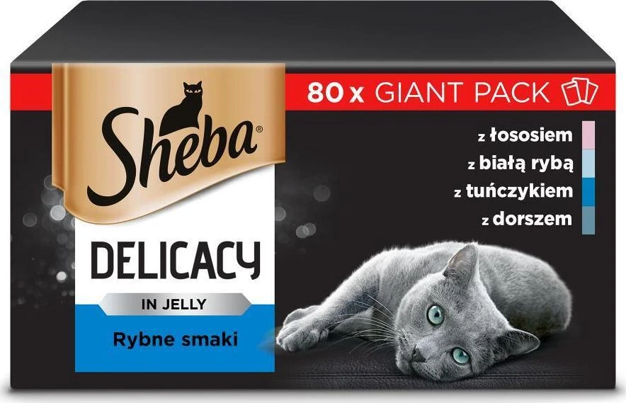 SHEBA Maišeliai (80x85g) Žuvies Skoniai Sušalę Maistas Suaugusiems Kačiukams Želė