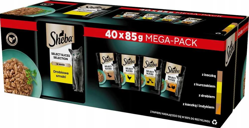 SHEBA Selection atrinkti gabalėliai paukštienos skonio padaže (40x85g) visavertis drėgnas kačių maistas