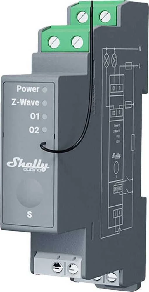 Shelly Qubino Wave Pro 2 profesionalus 2 kanalų DIN bėgio išmanusis jungiklis su sausais kontaktais.