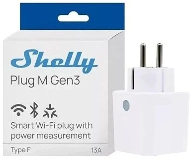Shelly Plug M Gen3 – išmanusis Wi-Fi Matter kištukinis lizdas su galios matavimu (baltas)