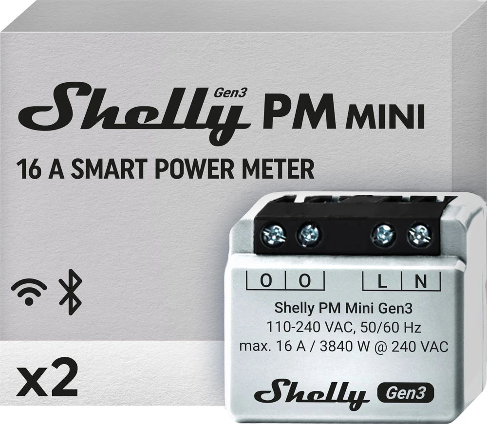 2 Shelly PM Mini Gen3 valdiklių rinkinys