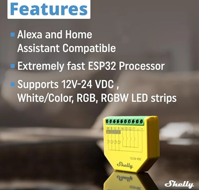 SHELLY Plus RGBW PM Wi-Fi/Bluetooth LED juostų valdiklis, 2 vnt. pakuotėje