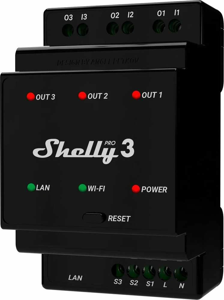Shelly Pro 3 išmanioji 3 kanalų 3 fazių relė su Wi-Fi, LAN ir Bluetooth ryšiu