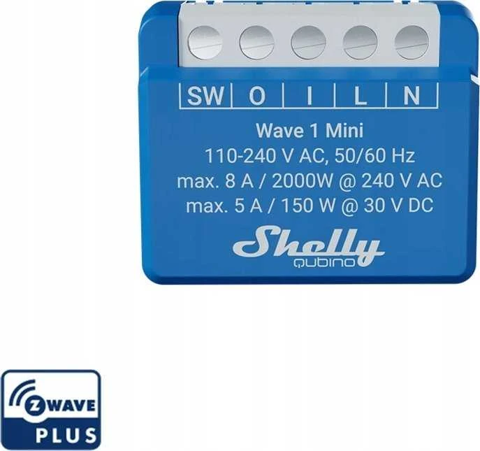 Shelly Qubino Wave 1 Mini 1-kanalo 8 A išmanusis jungiklis su sausais kontaktais
