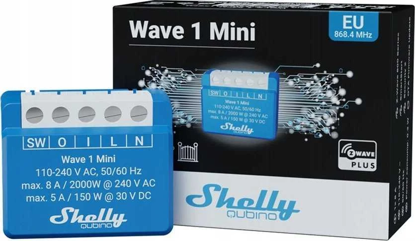 Shelly Qubino Wave 1 Mini 1-kanalo 8 A išmanusis jungiklis su sausais kontaktais