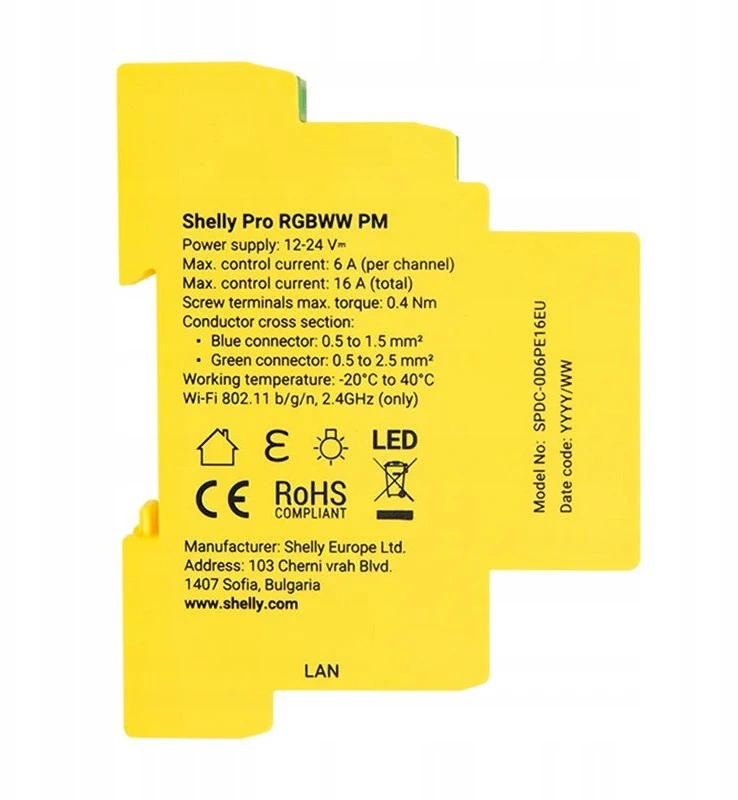 Shelly Pro RGBWW PM LED valdymo modulis (LAN, WiFi, Bluetooth)