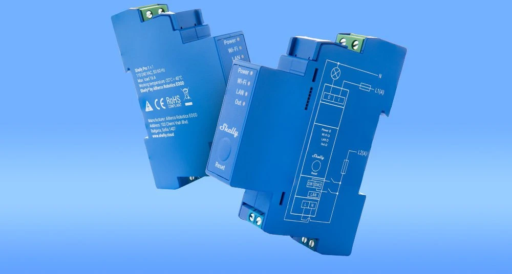 Shelly PRO 1 išmanioji 1 kanalo relė valdoma Wifi LAN ar Bluetooth montuojama ant DIN bėgelio