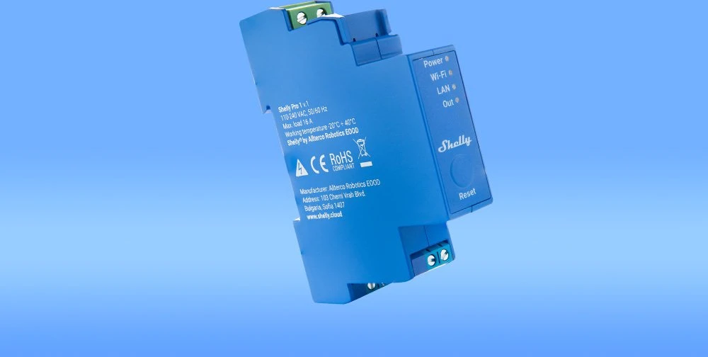 Shelly PRO 1 išmanioji 1 kanalo relė valdoma Wifi LAN ar Bluetooth montuojama ant DIN bėgelio