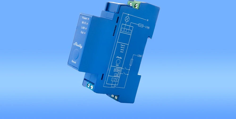 Shelly PRO 1 išmanioji 1 kanalo relė valdoma Wifi LAN ar Bluetooth montuojama ant DIN bėgelio