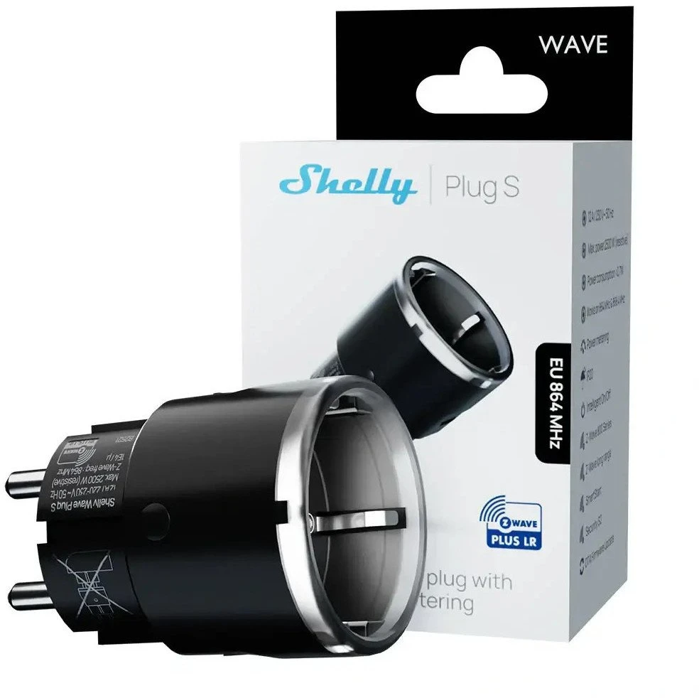 Shelly „Wave Plug S“ – išmanusis Z-Wave 800 lizdas Juodas