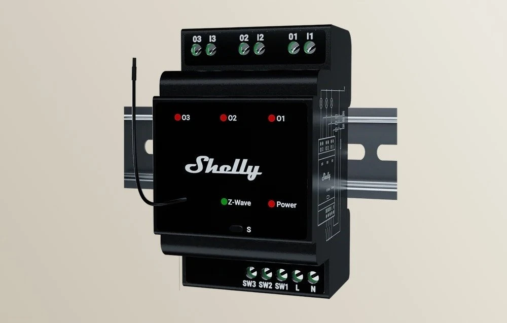 Shelly Qubino Wave Pro 3 3 kanalų DIN Z-wave magistralės relė