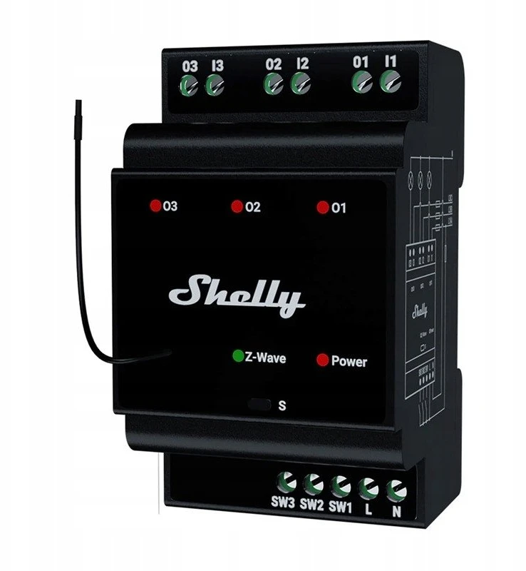 Shelly Qubino Wave Pro 3 3 kanalų DIN Z-wave magistralės relė