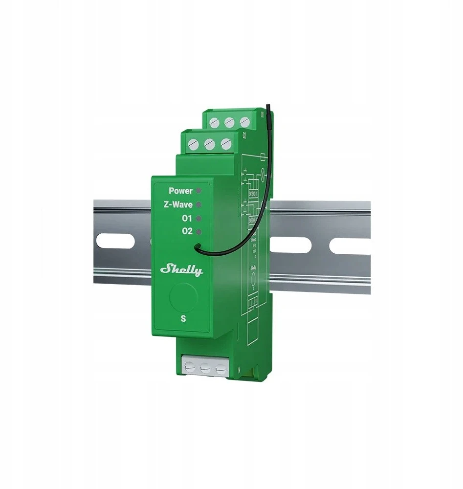 „Shelly Wave Pro Dimmer 2PM“ – belaidis Z-Wave apšvietimo reguliatorius, 2 kanalai, skirtas LED ir halogeninėms lempoms, montuojamas ant DIN bėgelio