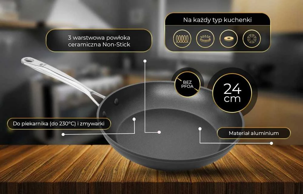 Shiori Shiori Aluguss Pro indukcinė keptuvė su keramine danga, 24 cm