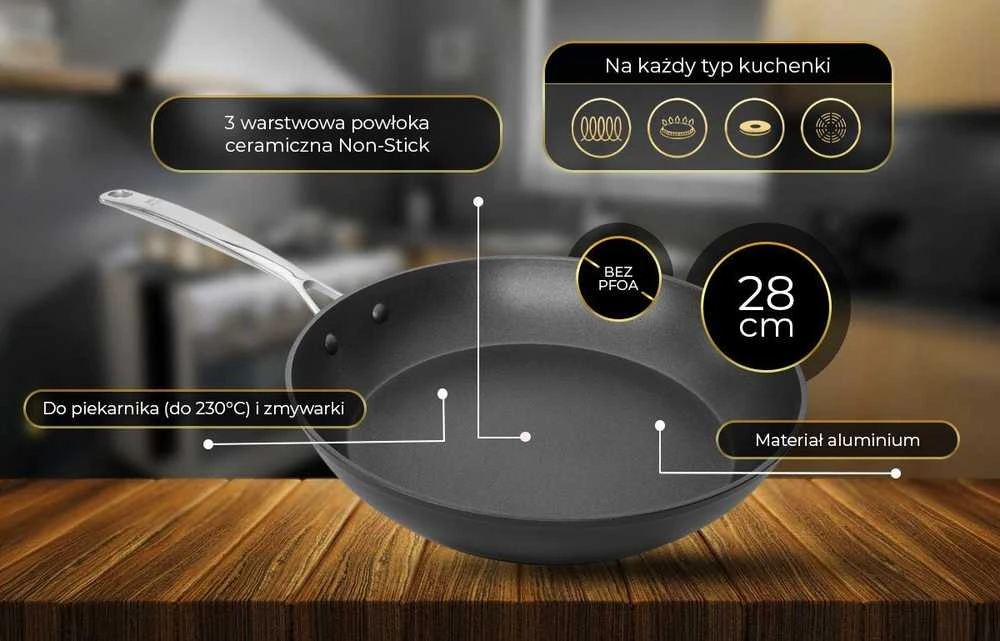 Shiori Shiori Aluguss Pro indukcinė keptuvė su keramine danga, 28 cm