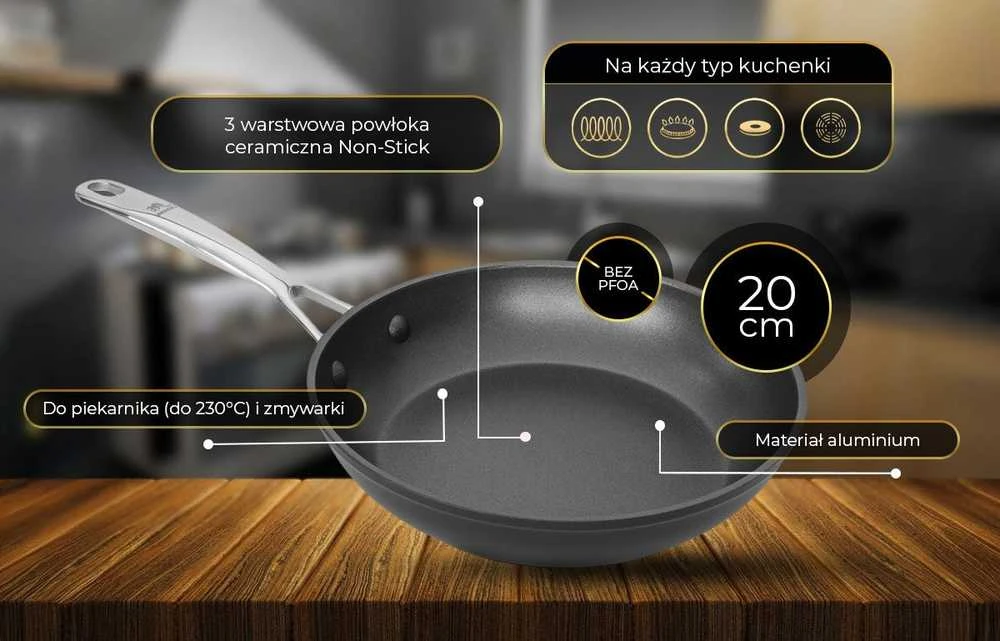 Shiori Shiori Aluguss Pro indukcinė keptuvė su keramine danga, 20 cm