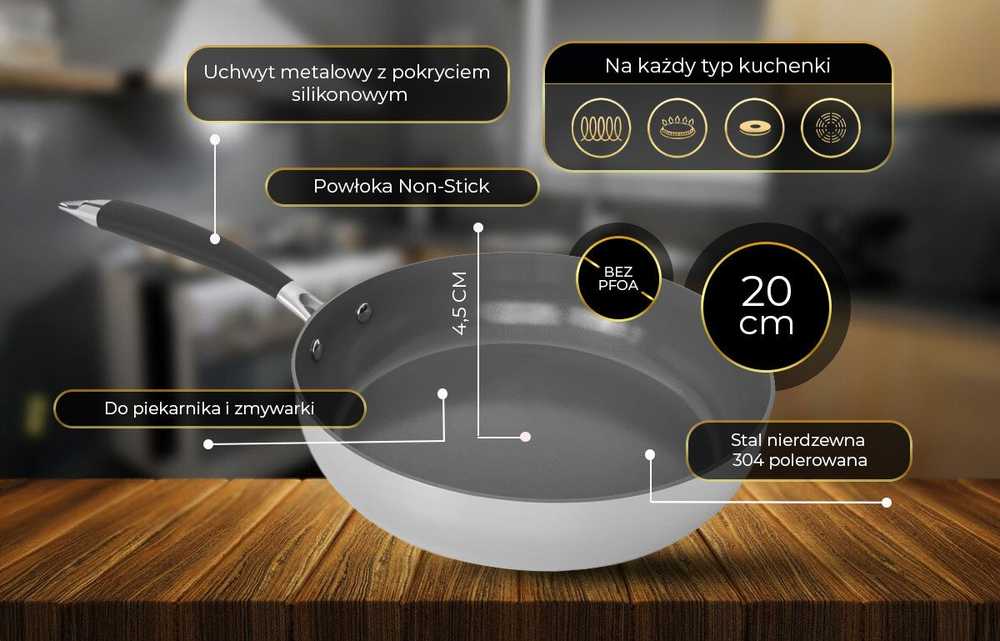 Shiori nerūdijančio plieno 304 Pro keraminė keptuvė, indukcinė, 20 cm