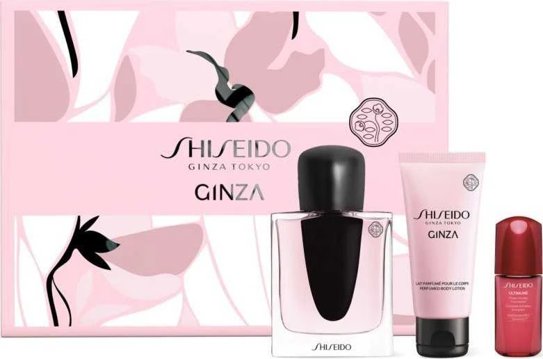 Set Shiseido: Ginza Eau De Parfum For Women, 50 ml + Ginza Moisturizing Losjonas kūnui, 50 ml + Ginza Cleansing Dušo želė For All Skin Types, 50 ml