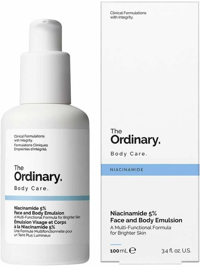 The Ordinary Niacinamide 5% Face And Body Emulsion odos atspalvį lyginanti lengva emulsija veidui ir kūnui, 100 ml