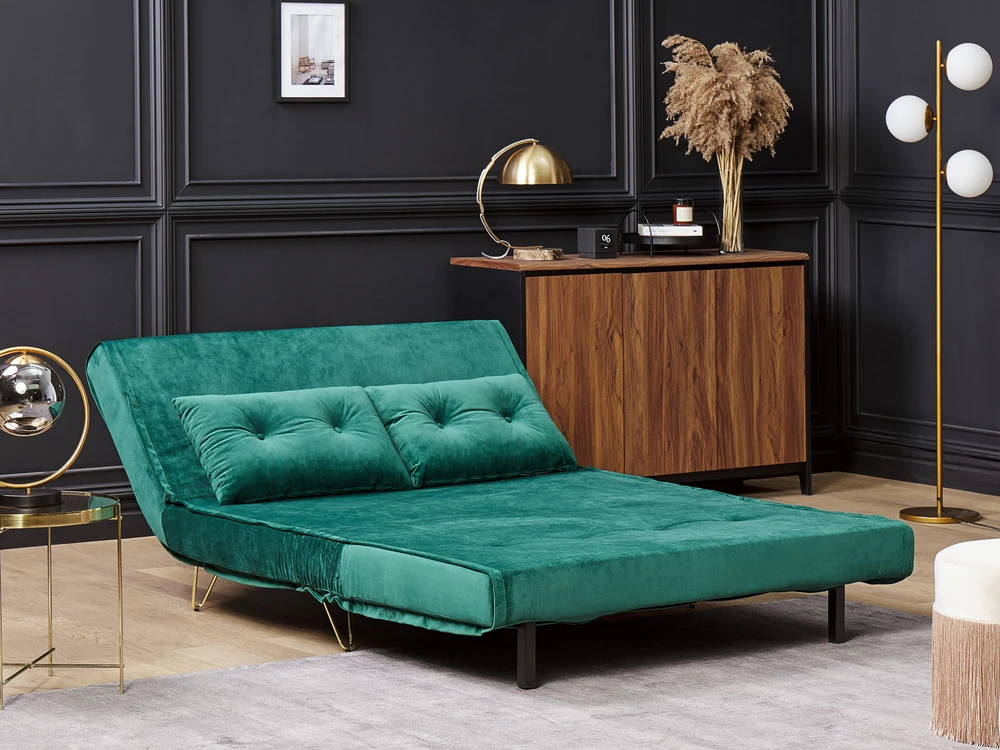Beliani Dvivietė išskleidžiama sofa VESTFOLD, veliūras, tamsiai žalia