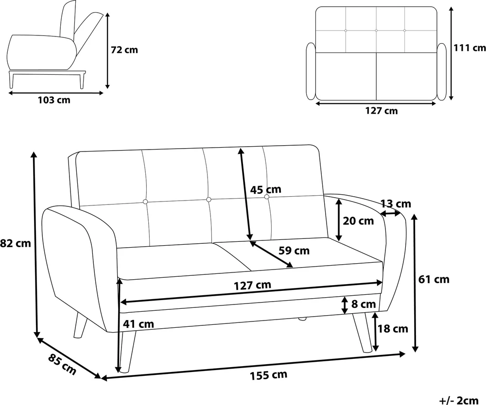 Beliani Išskleidžiama sofa 2 asmenims FLORLI šviesiai pilka
