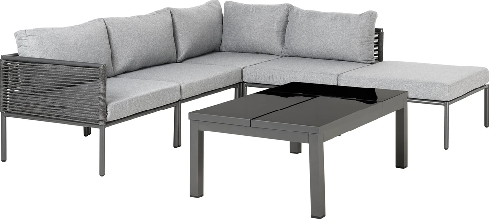 Lauko baldų komplektas Beliani Sodo kampinė sofa su staliuku 6 asmenims FORANO pilka metalinė