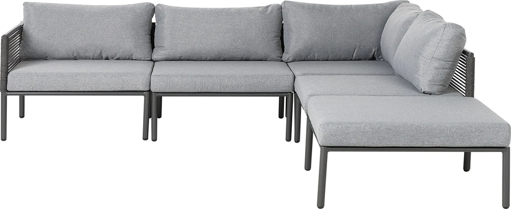 Lauko baldų komplektas Beliani Sodo kampinė sofa su staliuku 6 asmenims FORANO pilka metalinė