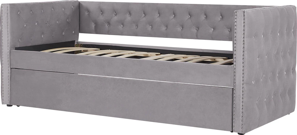Beliani Išskleidžiama lova veliūrinė GASSIN 90 x 200 cm pilka