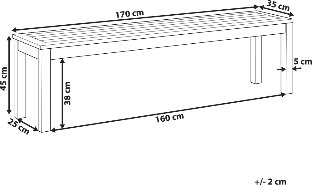 Beliani Sodo suoliukas MONSANO 170 cm Eukalipto mediena Ruda