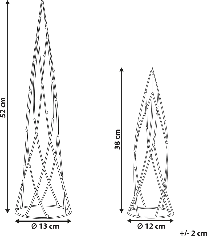 Beliani 2 LED kalėdinių dekoracijų rinkinys NEIDEN eglutė 52/38 cm juodas