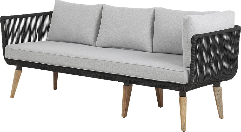 Lauko baldų komplektas Beliani Sodo kampinė sofa su stalu 5 asmenims ALCAMO kairinė, juoda, akacijos mediena