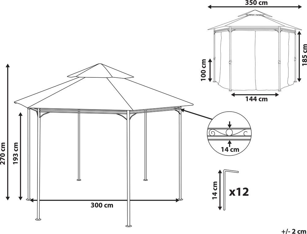 Beliani Sodo paviljonas PORTEL Metal 350 cm 350 cm grafito spalvos