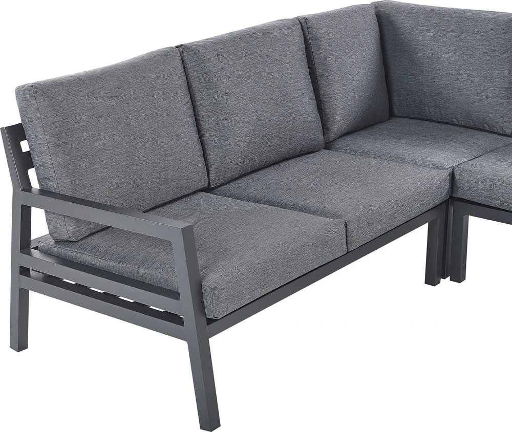 Lauko baldų komplektas Beliani Sodo kampinė sofa su staliuku 5 asmenims VIZZINI, pilka, metalinė