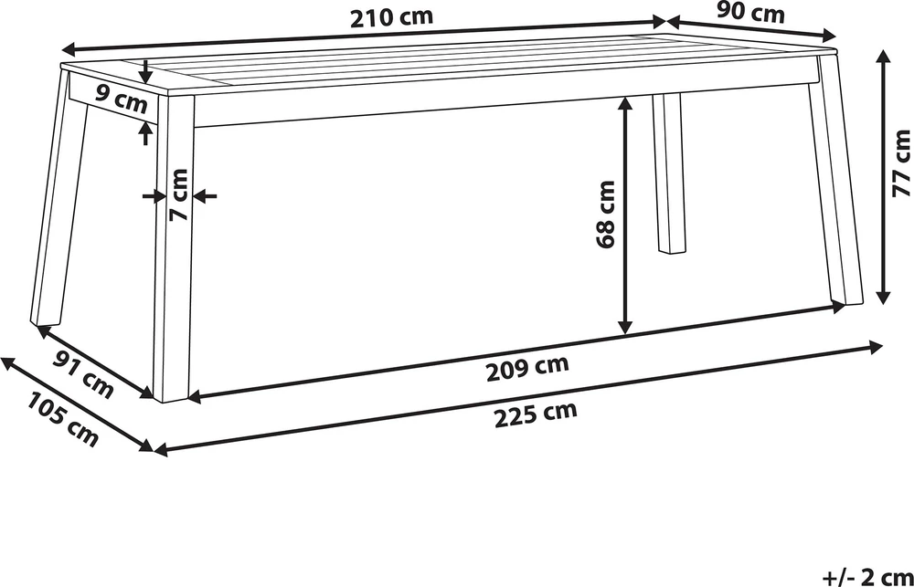 Beliani Sodo stalas LIVORNO 210 cm 90 cm Akacijos mediena Rudas