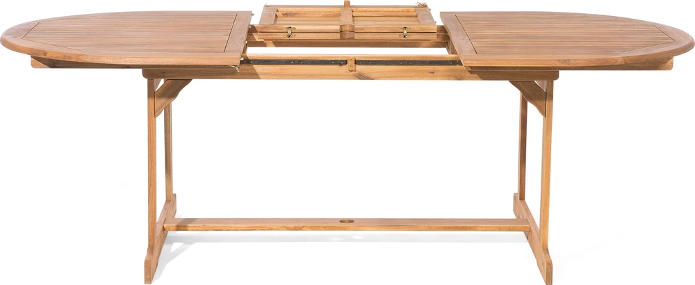 Beliani Išskleidžiamas sodo stalas MAUI 160/220 cm 100 cm Akacijos mediena Šviesiai rudas