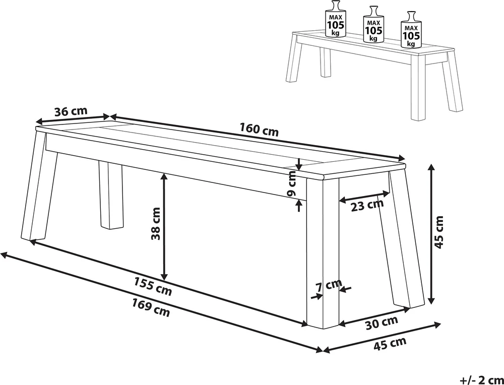 Beliani Sodo suolas LIVORNO 169 cm Akacijos mediena Rudas