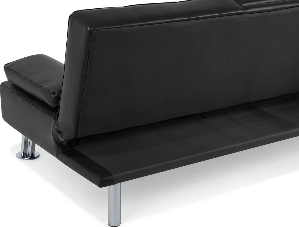 Beliani Trivietė sofa-lova ROXEN iš eko odos, juoda
