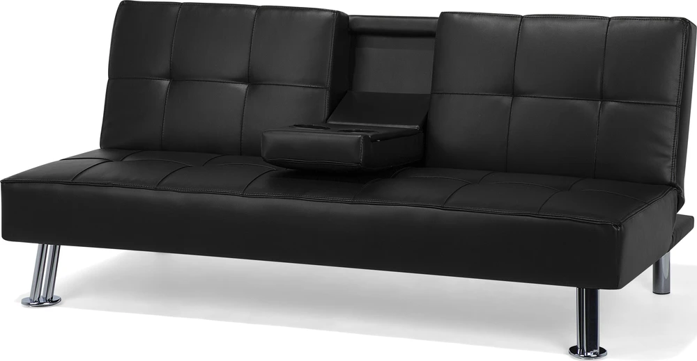 Beliani Trivietė sofa-lova ROXEN iš eko odos, juoda