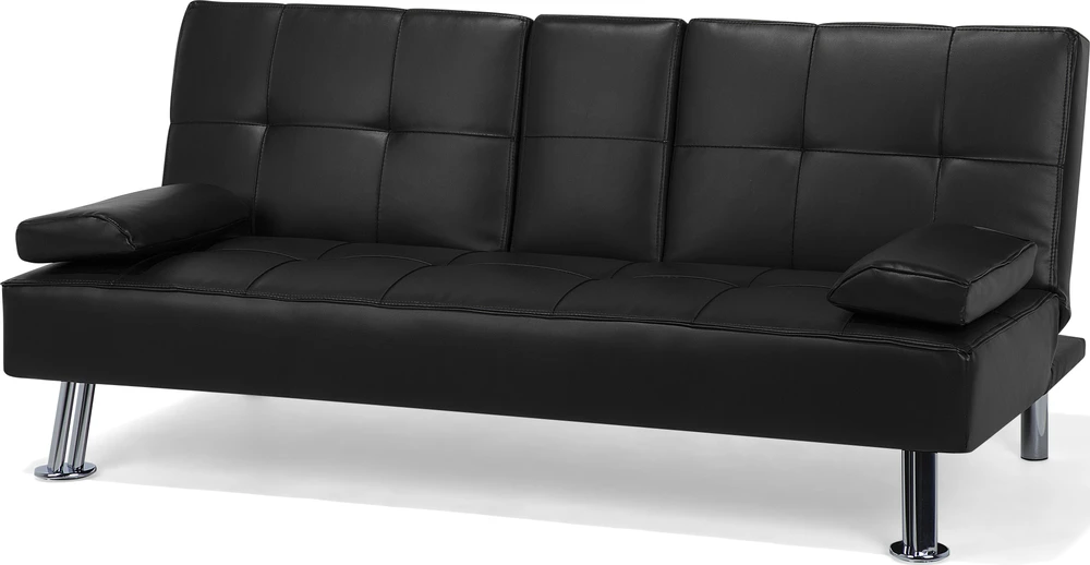 Beliani Trivietė sofa-lova ROXEN iš eko odos, juoda