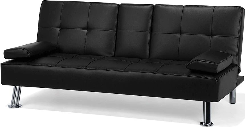 Beliani Trivietė sofa-lova ROXEN iš eko odos, juoda