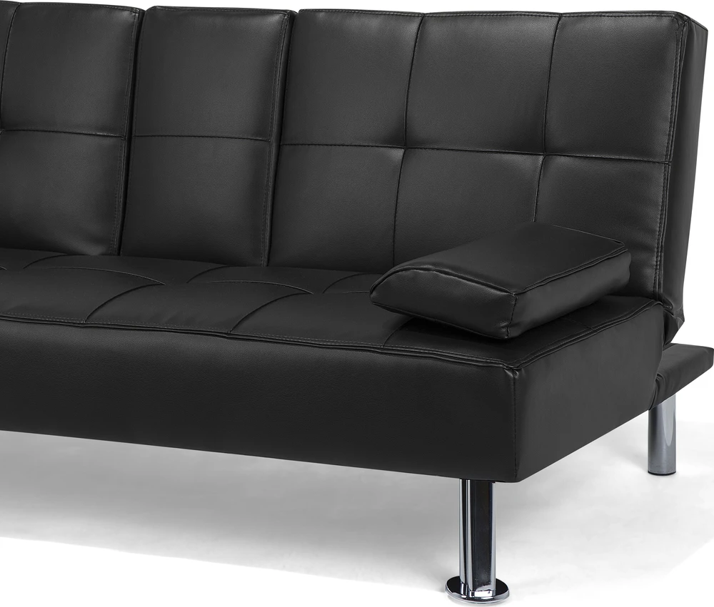 Beliani Trivietė sofa-lova ROXEN iš eko odos, juoda