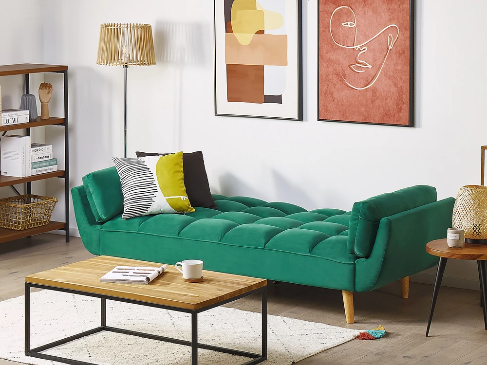 Beliani ASBY 3 vietų išskleidžiama sofa, veliūras, žalia