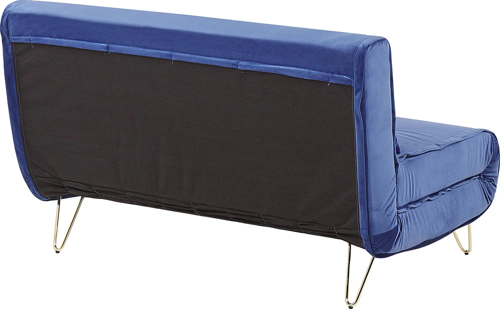 Beliani Dvivietė sofa lova VESTFOLD veliūrinė, tamsiai mėlyna
