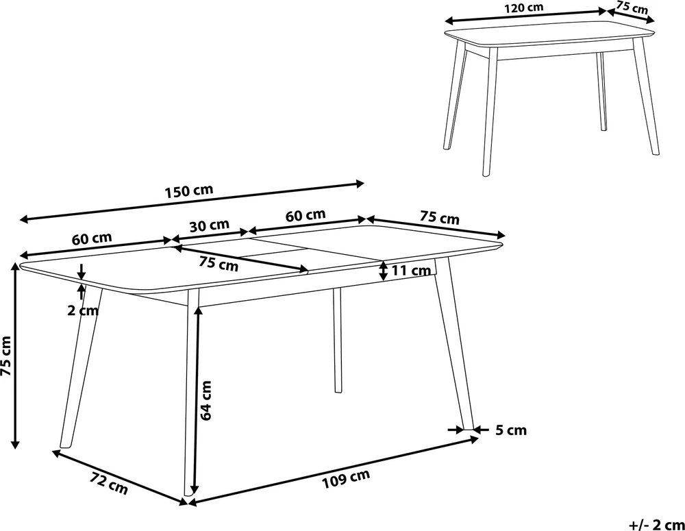Beliani Išskleidžiamas valgomojo stalas MADOX tamsaus riešutmedžio spalvos, 120/150 cm, 75 cm