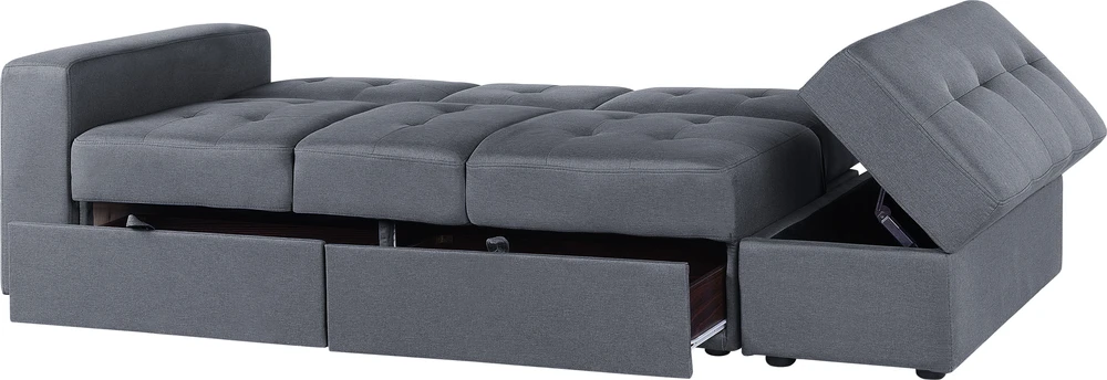 Beliani Trivietė išskleidžiama sofa FALSTER tamsiai pilka su daiktadėže