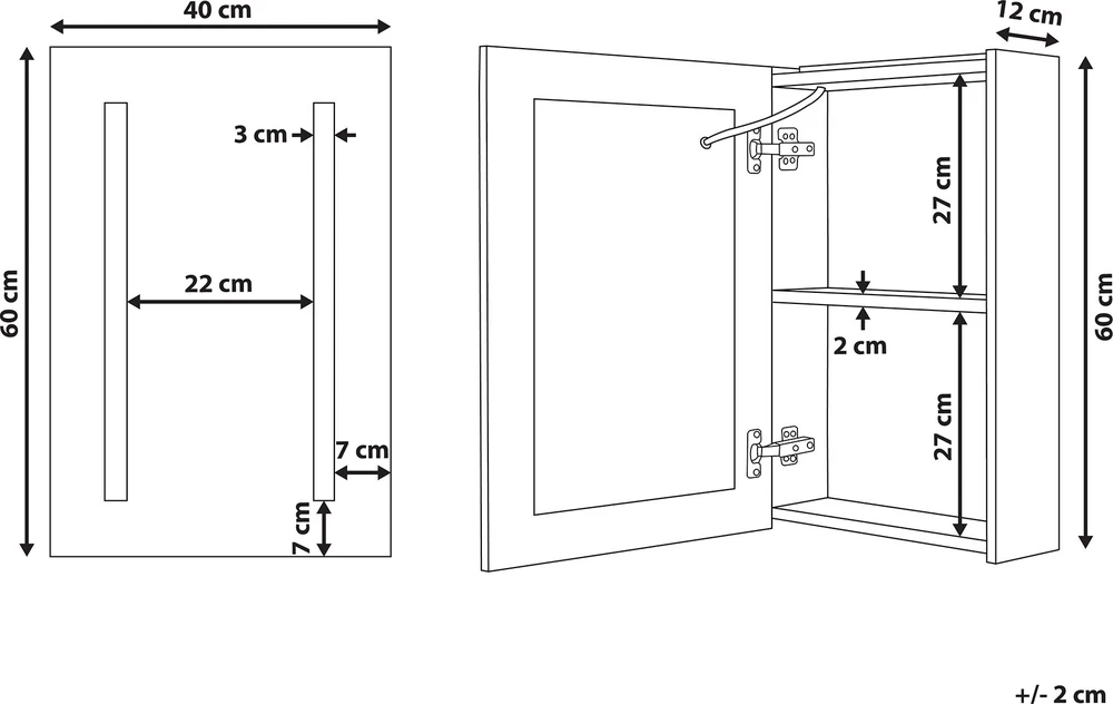 Beliani Pakabinama vonios kambario spintelė su LED veidrodžiu CAMERON 40 cm 60 cm Balta