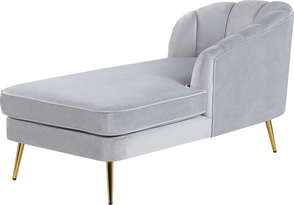 Sofa Beliani Kairysis šezlongas ALLIER, veliūras, šviesiai pilkas