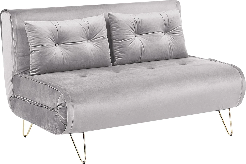 Beliani Dvivietė išskleidžiama sofa VESTFOLD, pilkas veliūras